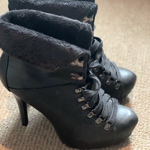 Call it spring high heel  leather boots with faux fur